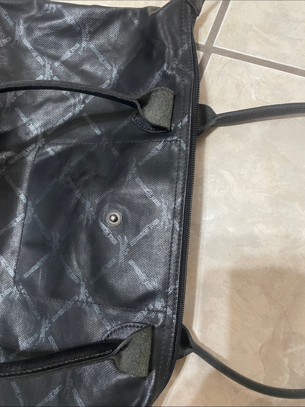 Longchamp Black Leather-Trimmed Tote with Printed Nylon - Picture 13 of 14